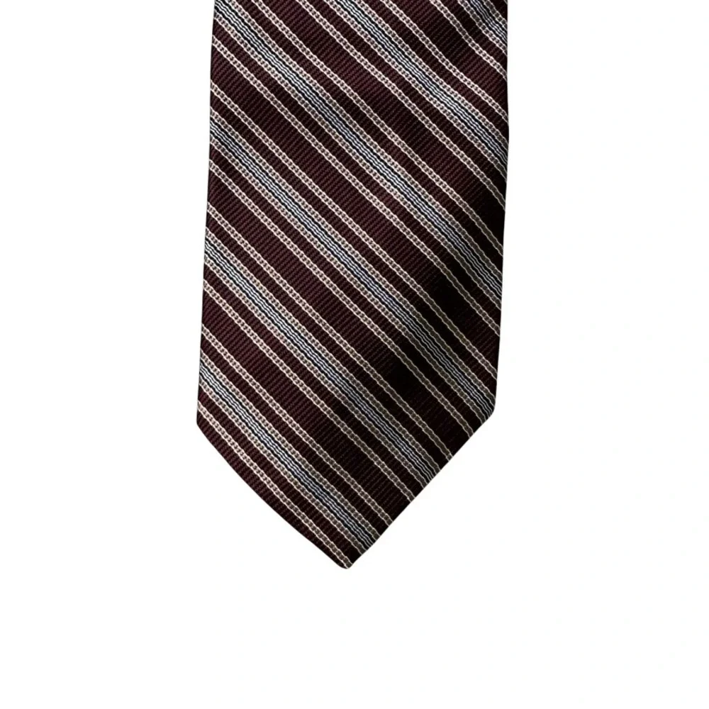 Bert Pulitzer Lord & Taylor Mens Silk Tie Burgundy Navy Tan Striped RN 21930